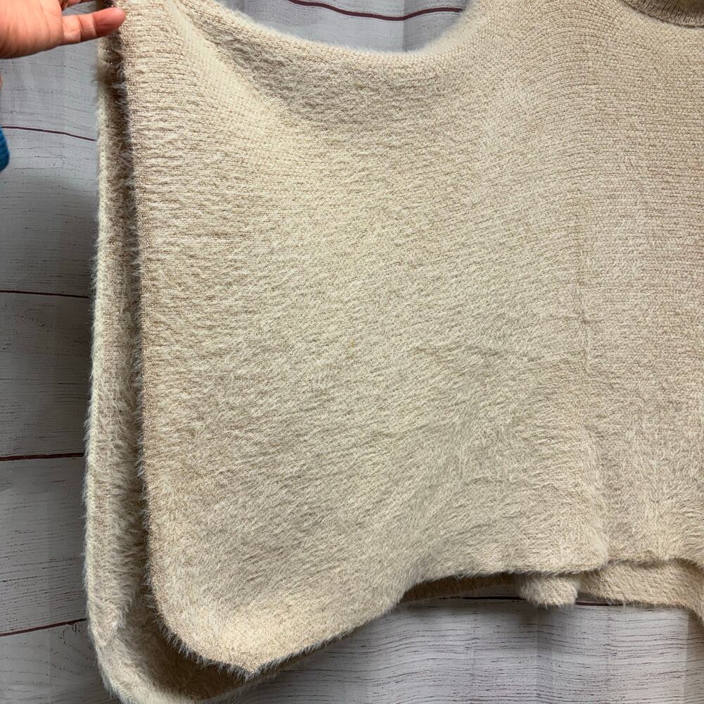 Anthropologie Sleeping on Snow Metallic Poncho Turtleneck Sweater Cream Gold O/S - Picture 3 of 6